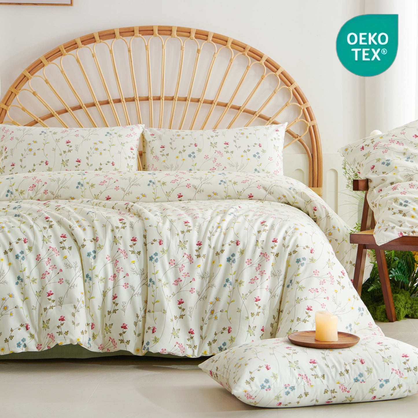 JOLUSERE 100% Organic Cotton Duvet Cover Queen Sets,3 Piece Soft Breathable Cotton Duvet Cover Sets,Creamy White