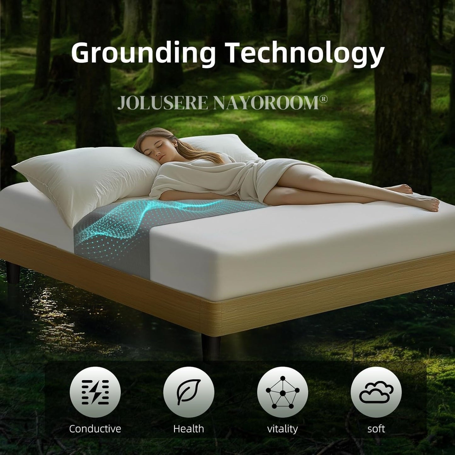 JOLUSERE Grounding Mat for Bed, 90% Organic Cotton+10% Pure Silver Fiber Grounding Fitted Sheets for All Mattress Sizes,Gray