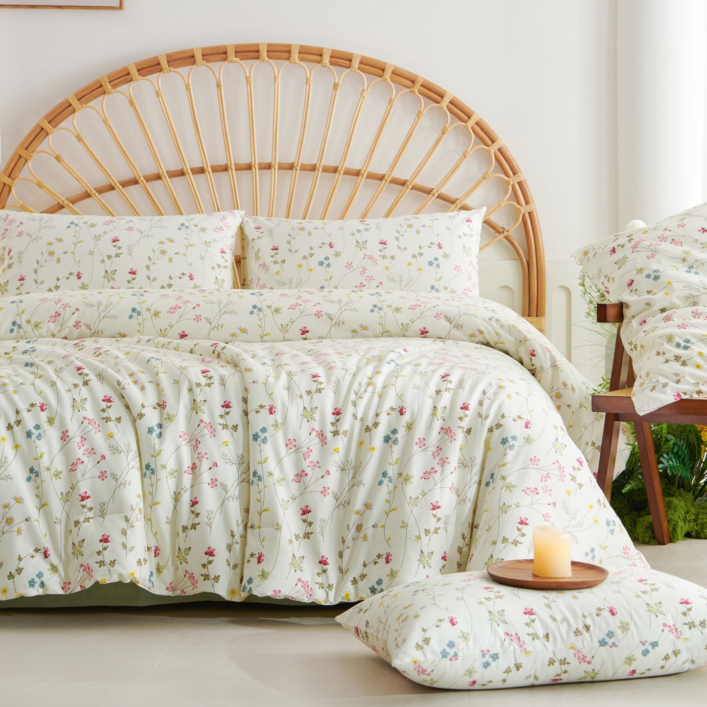 JOLUSERE 100% Organic Cotton Duvet Cover Queen Sets,3 Piece Soft Breathable Cotton Duvet Cover Sets,Creamy White
