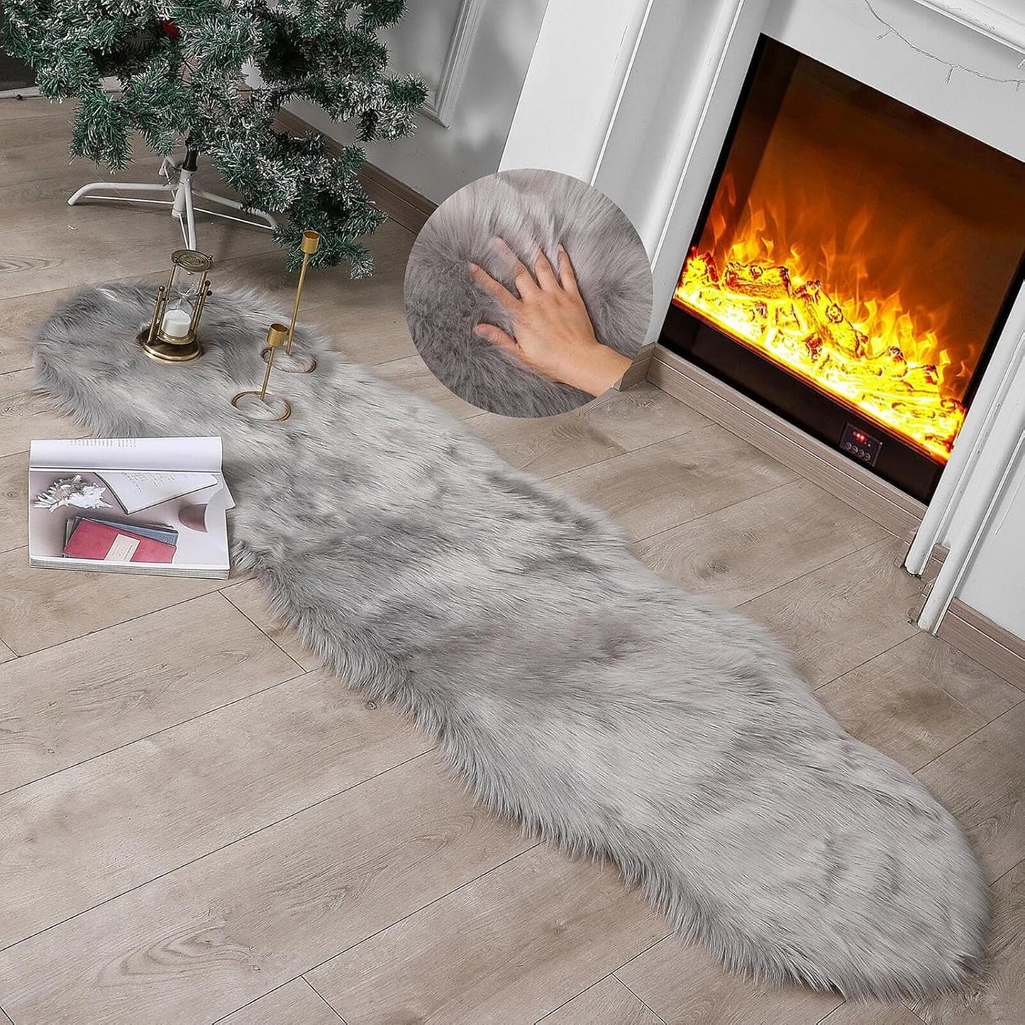 JOLUSERE Luxury Ultra Soft Faux Fur Area Rugs,3'x5'Fuzzy Faux Fur Rugs for Living Room Bedroom,Gray