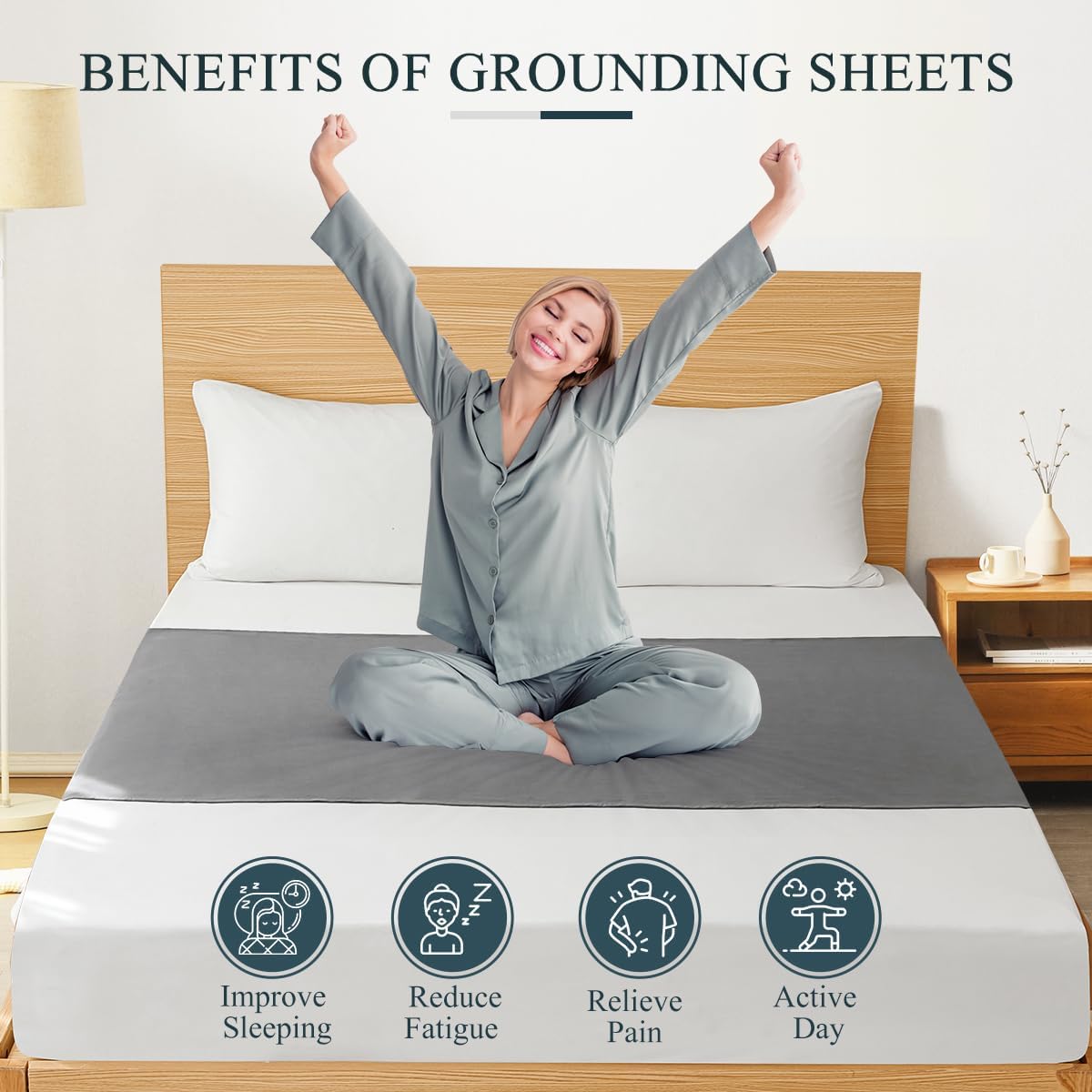 JOLUSERE Grounding Mat for Bed, 90% Organic Cotton+10% Pure Silver Fiber Grounding Fitted Sheets for All Mattress Sizes,Gray