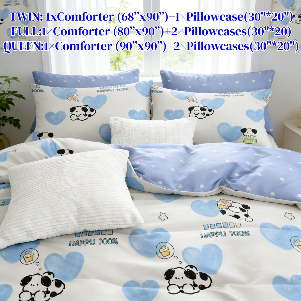 JOLUSERE 2-Piece Adorable Puppy Blue White Comforter Twin Set, Reversible Soft Quilt Bedding Set for Kids Adults