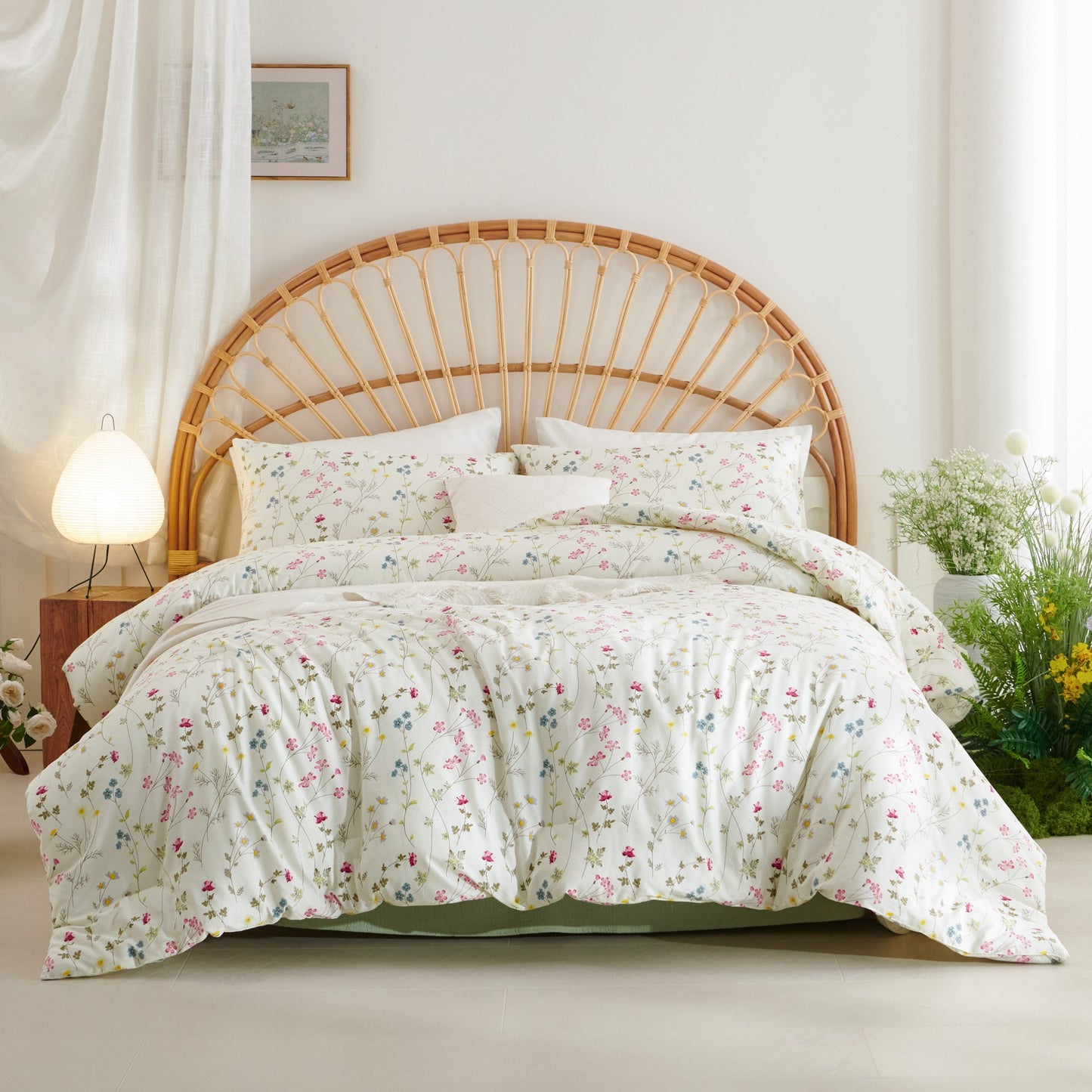 JOLUSERE 100% Organic Cotton Duvet Cover Queen Sets,3 Piece Soft Breathable Cotton Duvet Cover Sets,Creamy White