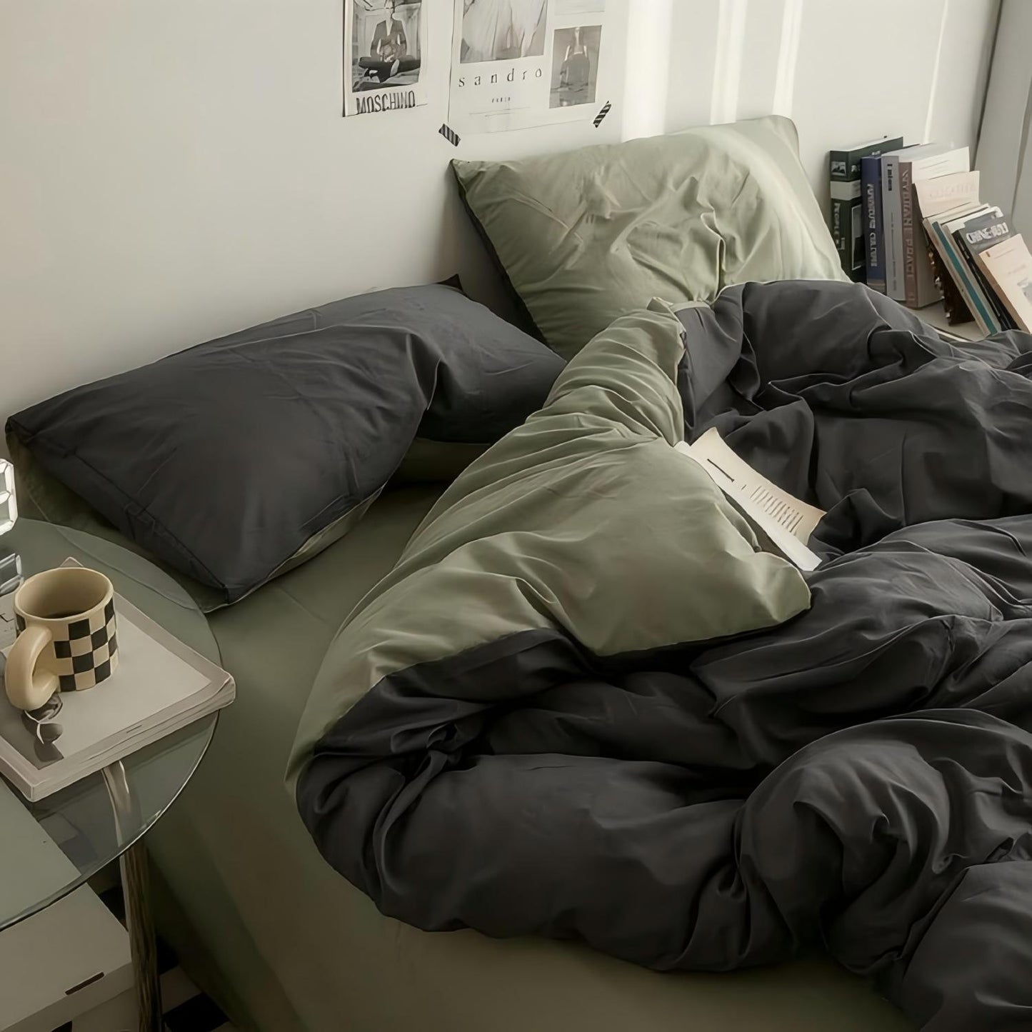 JOLUSERE 3 Piece Duvet Cover Sets Queen Soft Washed Microfiber Reversible Duvet Cover,Solid Dark Gray Green