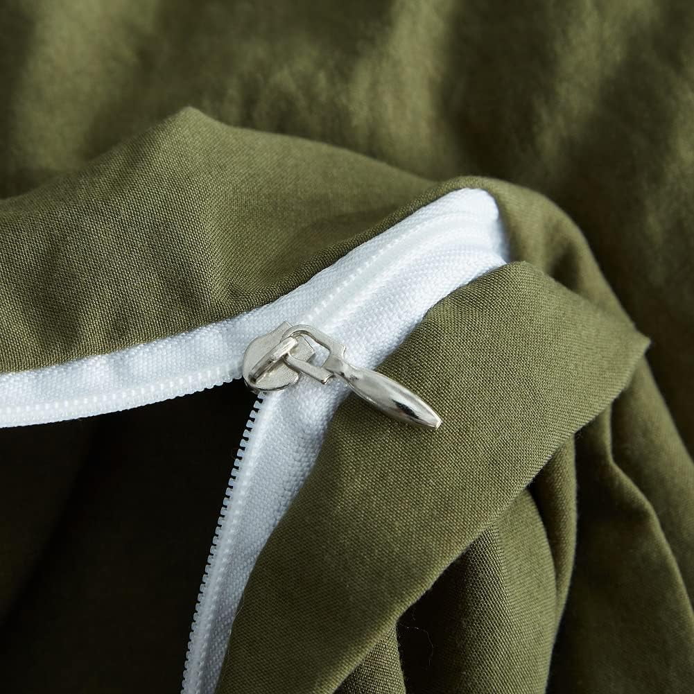 JOLUSERE 3 Piece 100% Washed Cotton Army Green Duvet Cover Set Luxury Soft and Breatheable Bedding Set with Zipper Closure,King Size