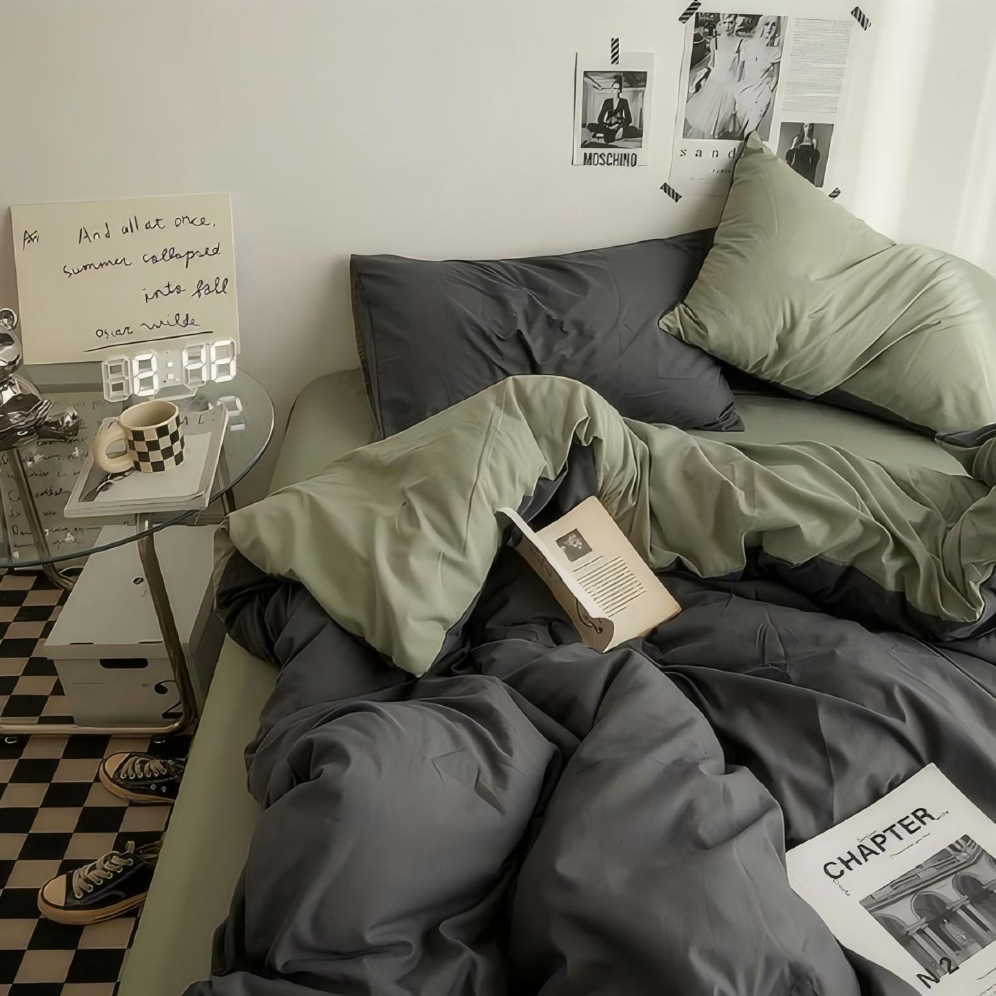 JOLUSERE 3 Piece Duvet Cover Sets Queen Soft Washed Microfiber Reversible Duvet Cover,Solid Dark Gray Green