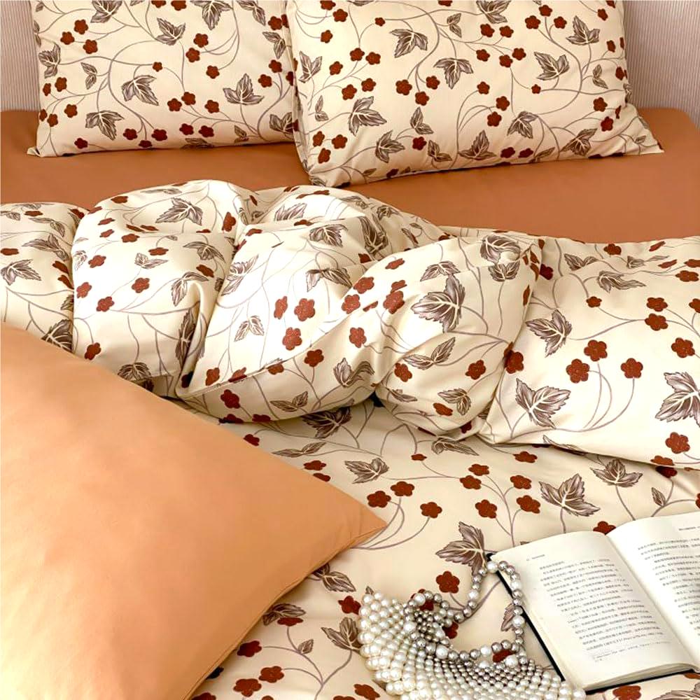 Jolusere Red Flowers King Comforter Sets, 3 Pieces Chic Garden Style Bedding Sets for Adults All Season