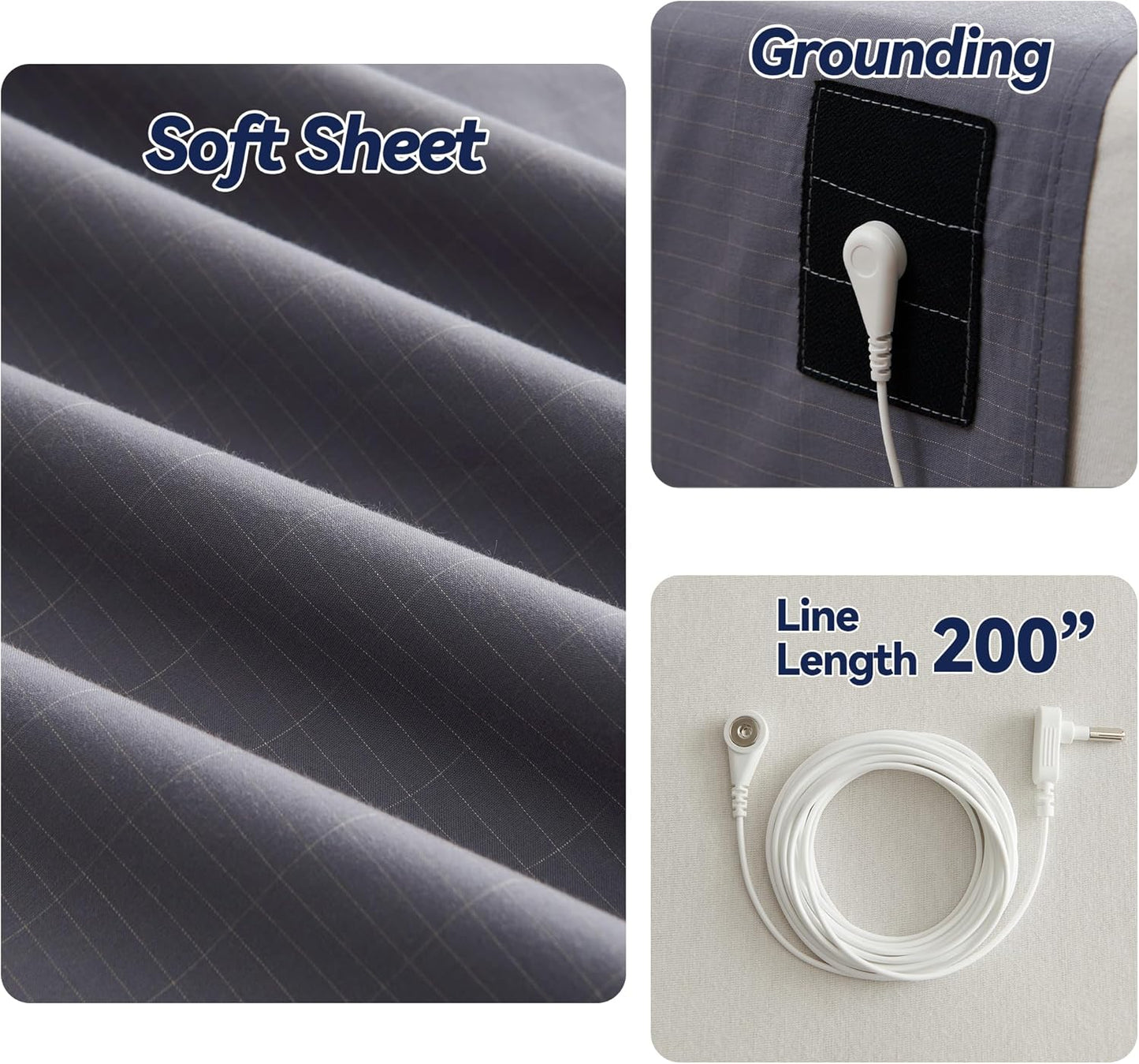 JOLUSERE Grounding Mat for Bed, 90% Organic Cotton+10% Pure Silver Fiber Grounding Fitted Sheets for All Mattress Sizes,Gray