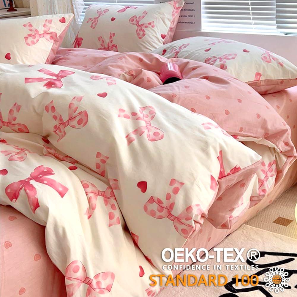Jolusere Bowknot Girls Queen Comforter Set, 3 Pieces Pink Bows Princess Style Bedding Sets with Comforter Pillowcases for Kids Girls