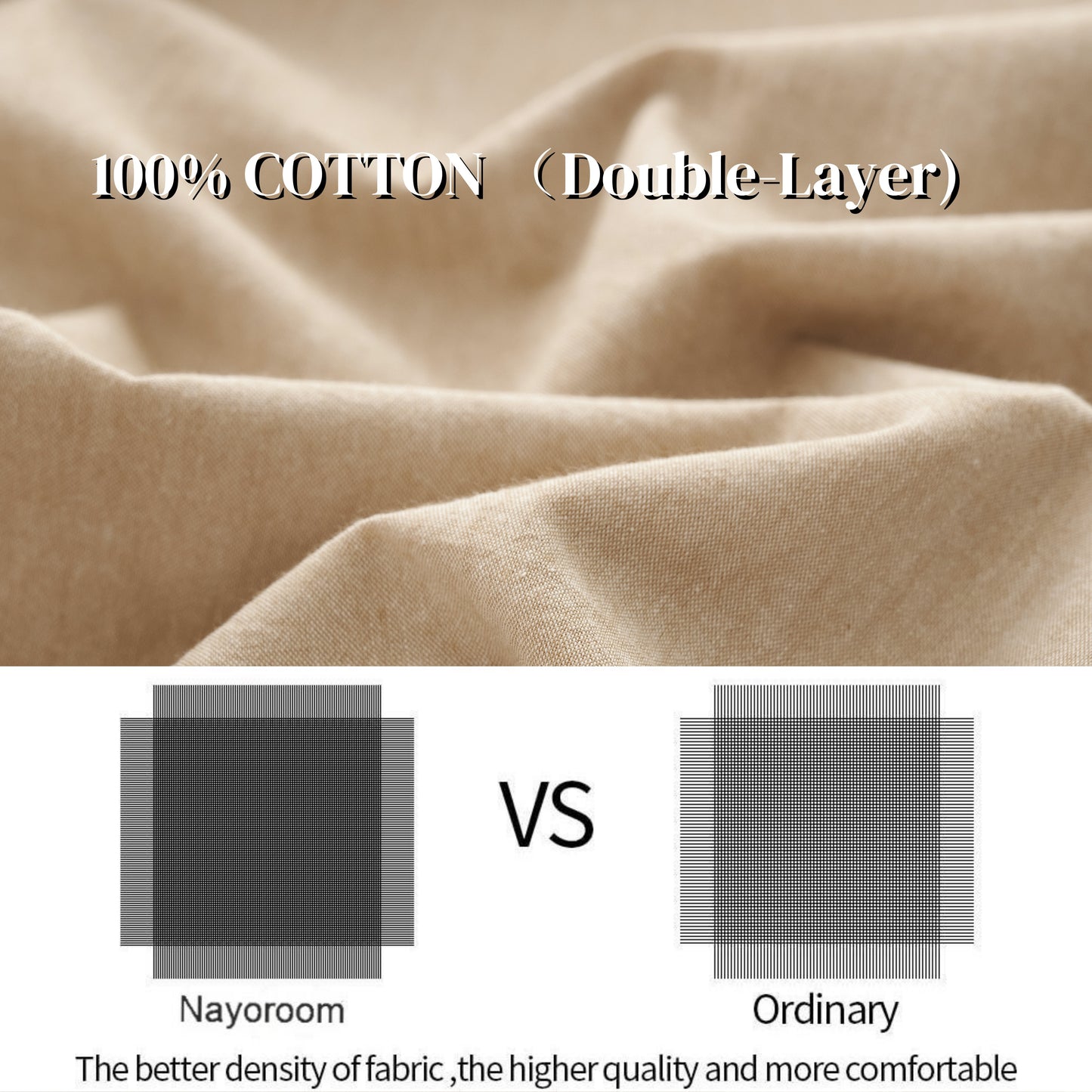 JOLUSERE 100% Organic Yarn-Dyed Cotton Duvet Cover Queen Set, 3 Pieces Cotton Bedding Duvet Cover,Ultra Soft & Fade Resistant,Khaki