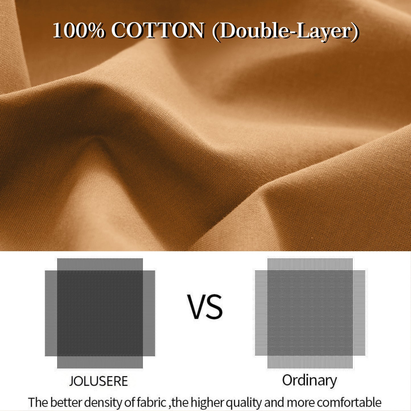 JOLUSERE 100% Organic Yarn-Dyed Cotton Duvet Cover Queen Set, 3 Pieces Cotton Bedding Duvet Cover,Ultra Soft & Fade Resistant,Caramel