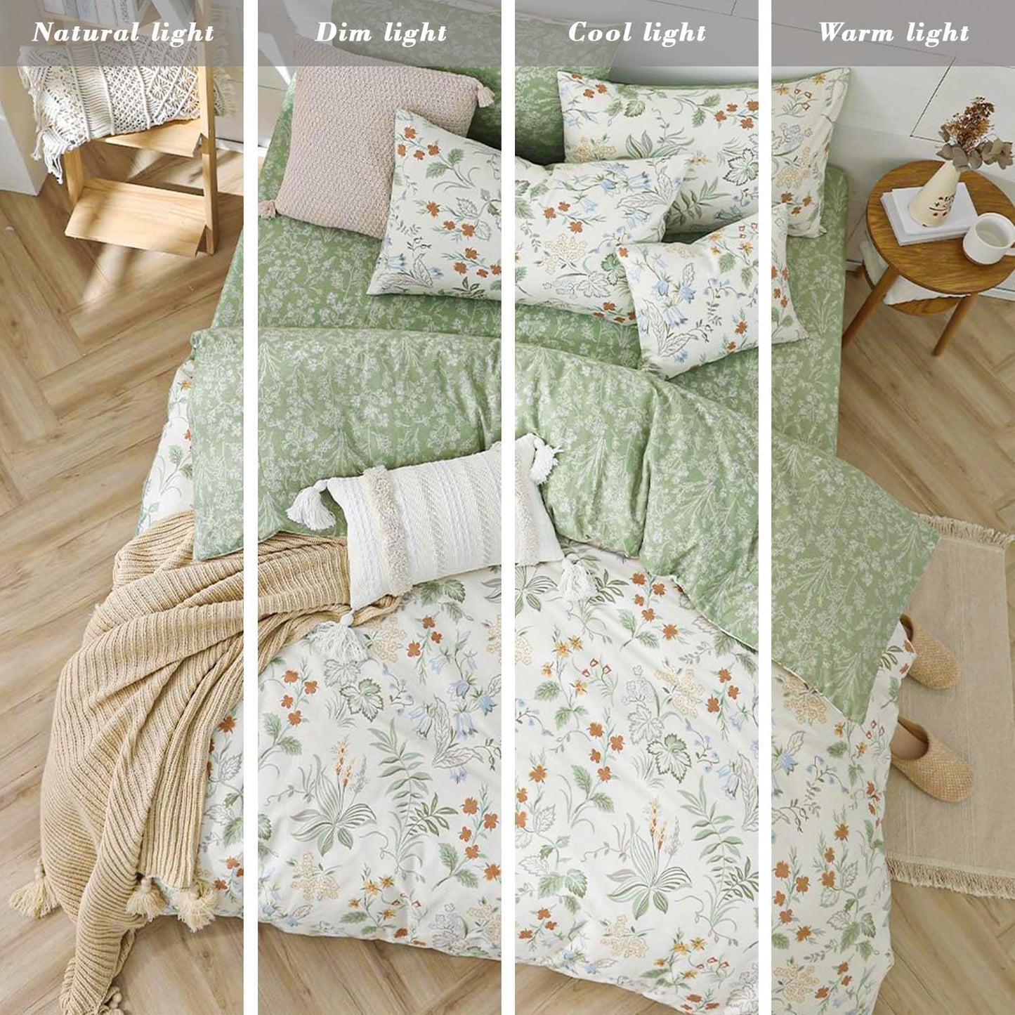 Jolusere Green Leaves King Comforter Sets, 3 Pieces Chic Garden Style Botanical Floral Reversible Bedding Sets for Adults All Season
