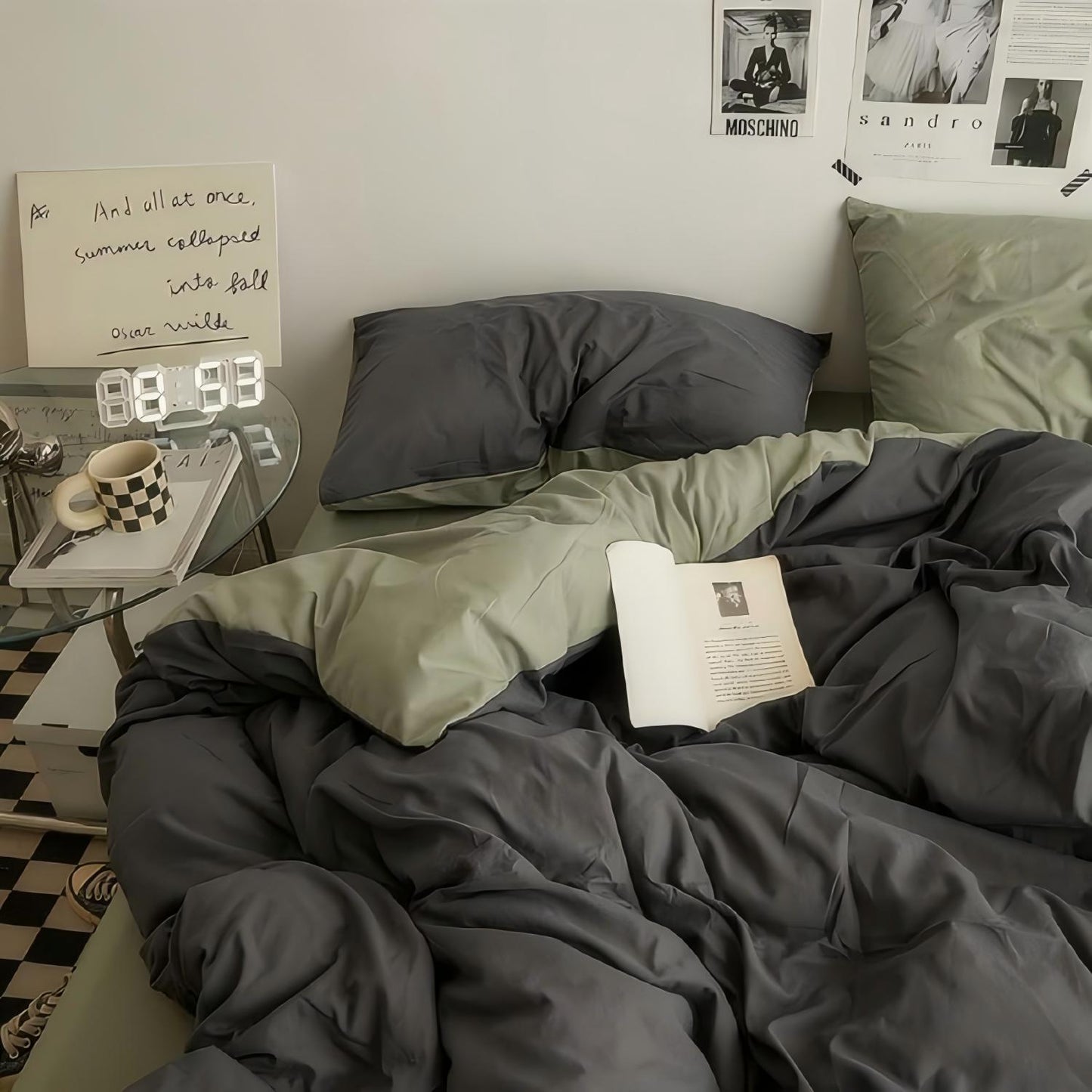 JOLUSERE 3 Piece Duvet Cover Sets Queen Soft Washed Microfiber Reversible Duvet Cover,Solid Dark Gray Green