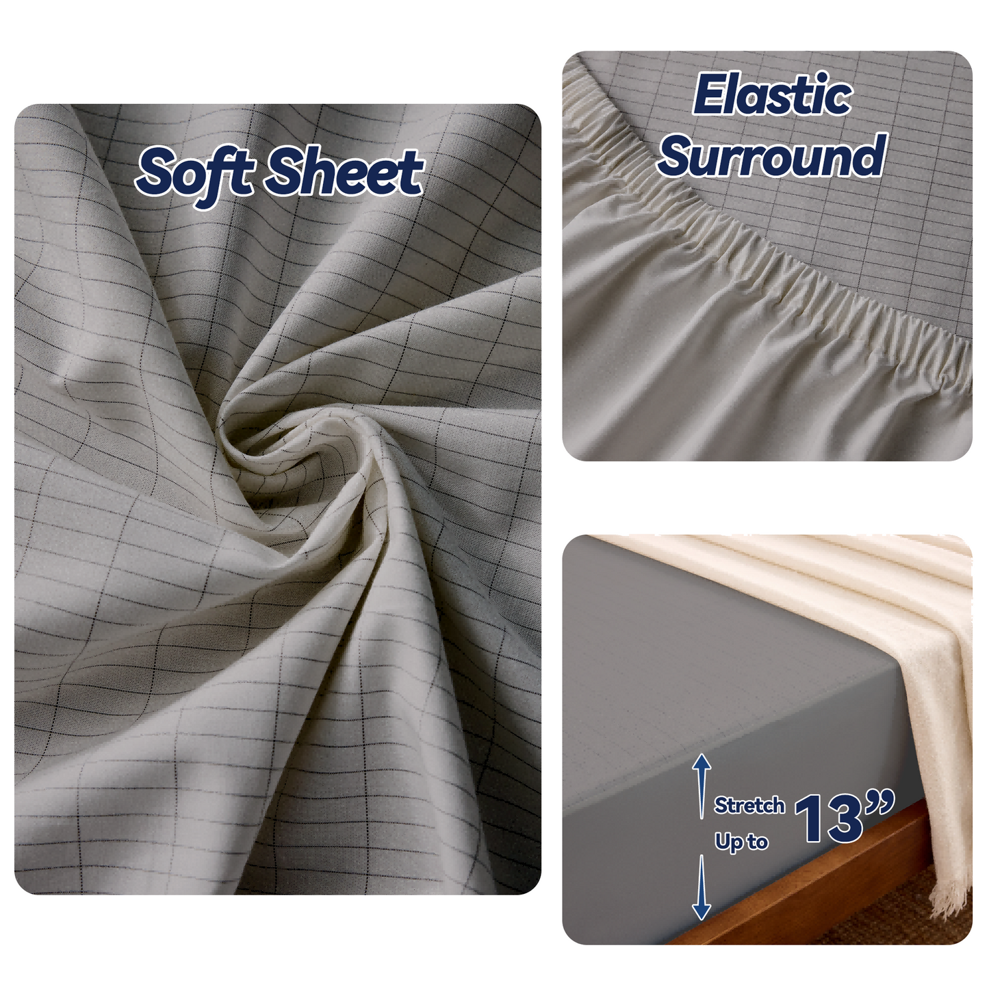 JOLUSERE Grounding Sheets King,90% Organic Cotton + 10% Pure Silver Fiber, Grounding Bed Sheets with Grounding Cord for Healthy Sleep Therapy for Adults,Gray