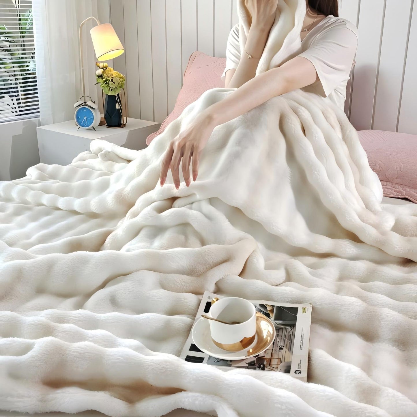 JOLUSERE Velvet Throw Blanket,60"x80" Ultra Soft Fuzzy Throw Blanket for Bed Couch,Bed Blanket for Adults All Season,Milk White