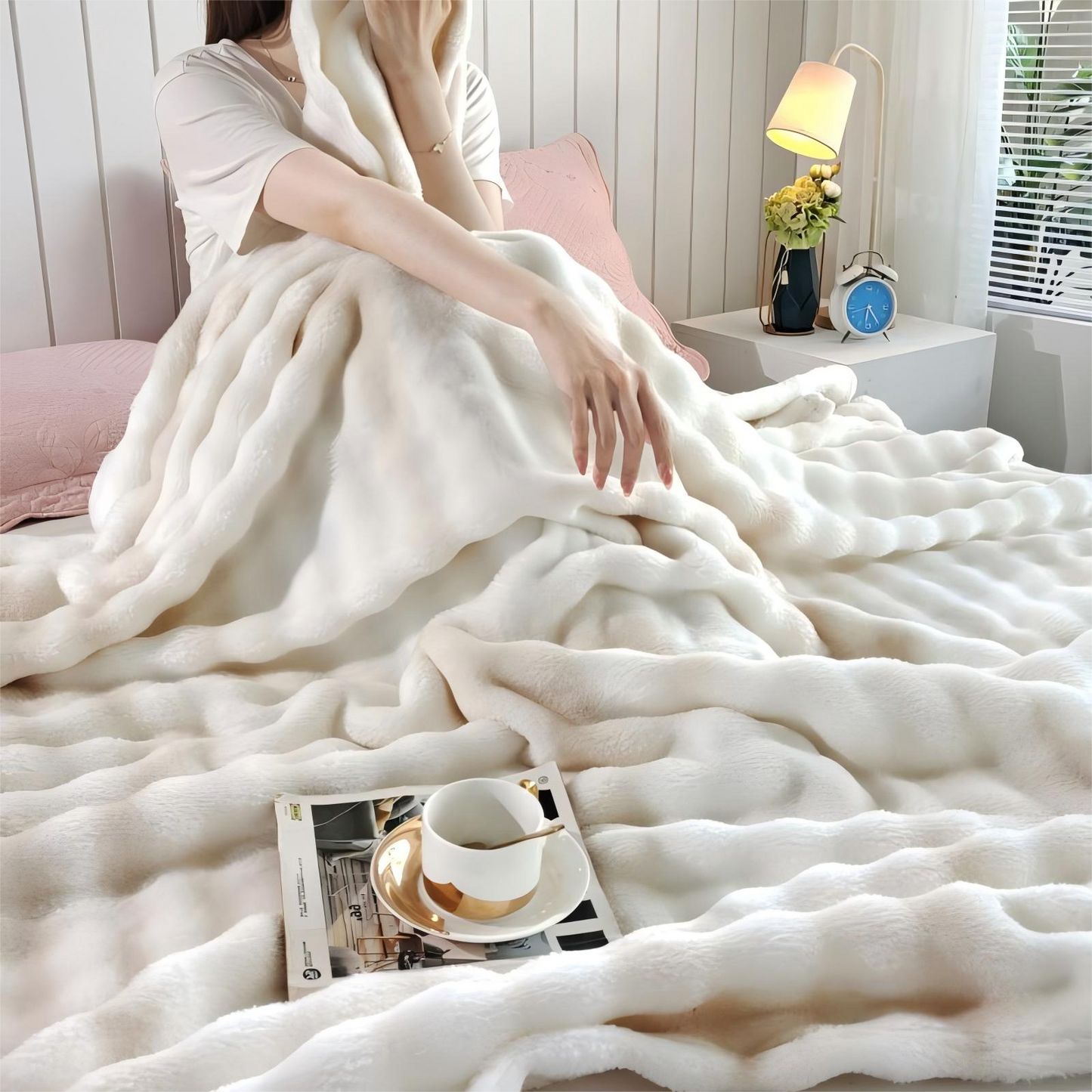 JOLUSERE Velvet Throw Blanket,60"x80" Ultra Soft Fuzzy Throw Blanket for Bed Couch,Bed Blanket for Adults All Season,Milk White