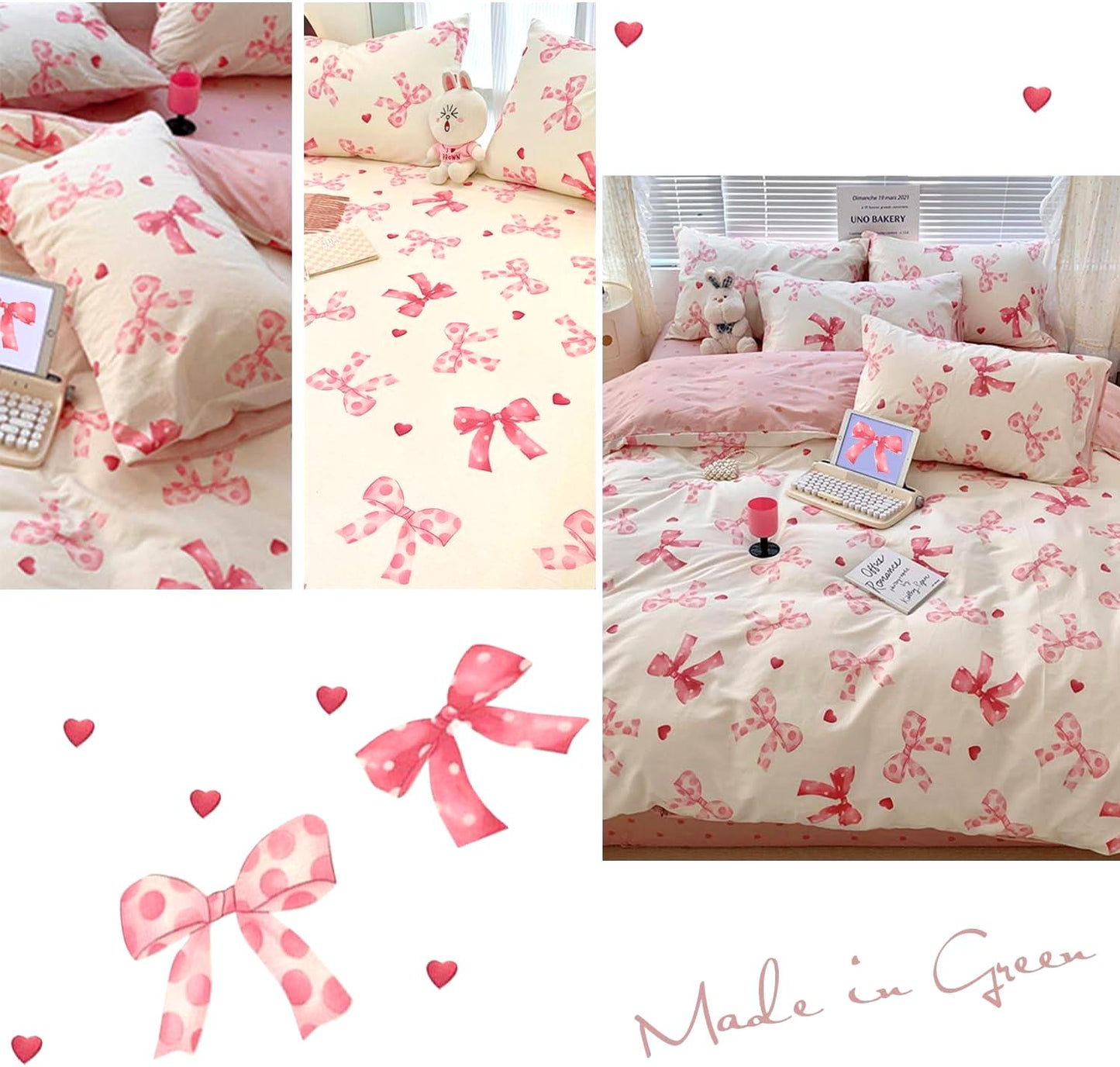 Jolusere Bowknot Girls Queen Comforter Set, 3 Pieces Pink Bows Princess Style Bedding Sets with Comforter Pillowcases for Kids Girls