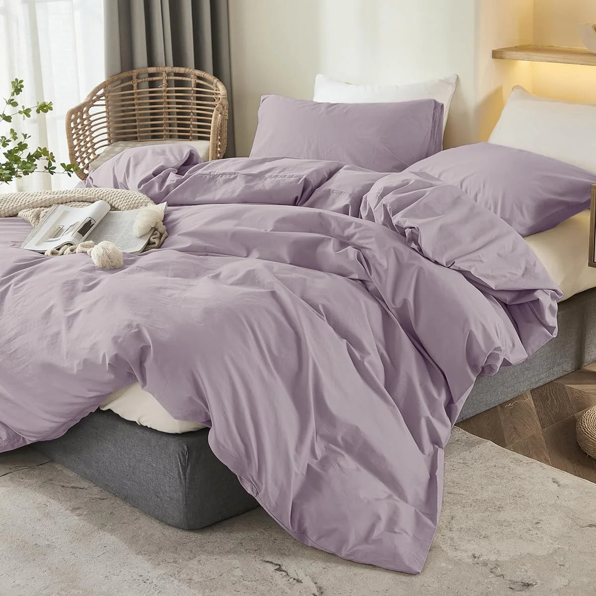 Jolusere Duvet Cover Queen Size, Lilac Purple 3 Pieces Modern Minimalist Style Soft Breathable Microfiber Duvet Cover for All Seasons