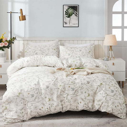 JOLUSERE 100% Cotton Duvet Cover White Floral Duvet Cover Set with Colorful Butterfly Pattern Full Size,Pearl White
