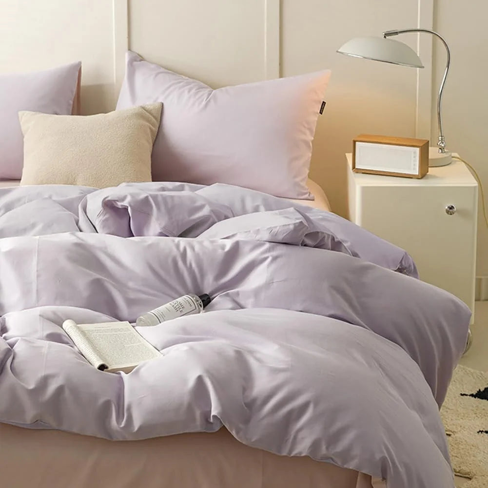 Jolusere Duvet Cover King Size, Lilac Purple 3 Pieces Modern Minimalist Style Soft Breathable Microfiber Duvet Cover for All Seasons