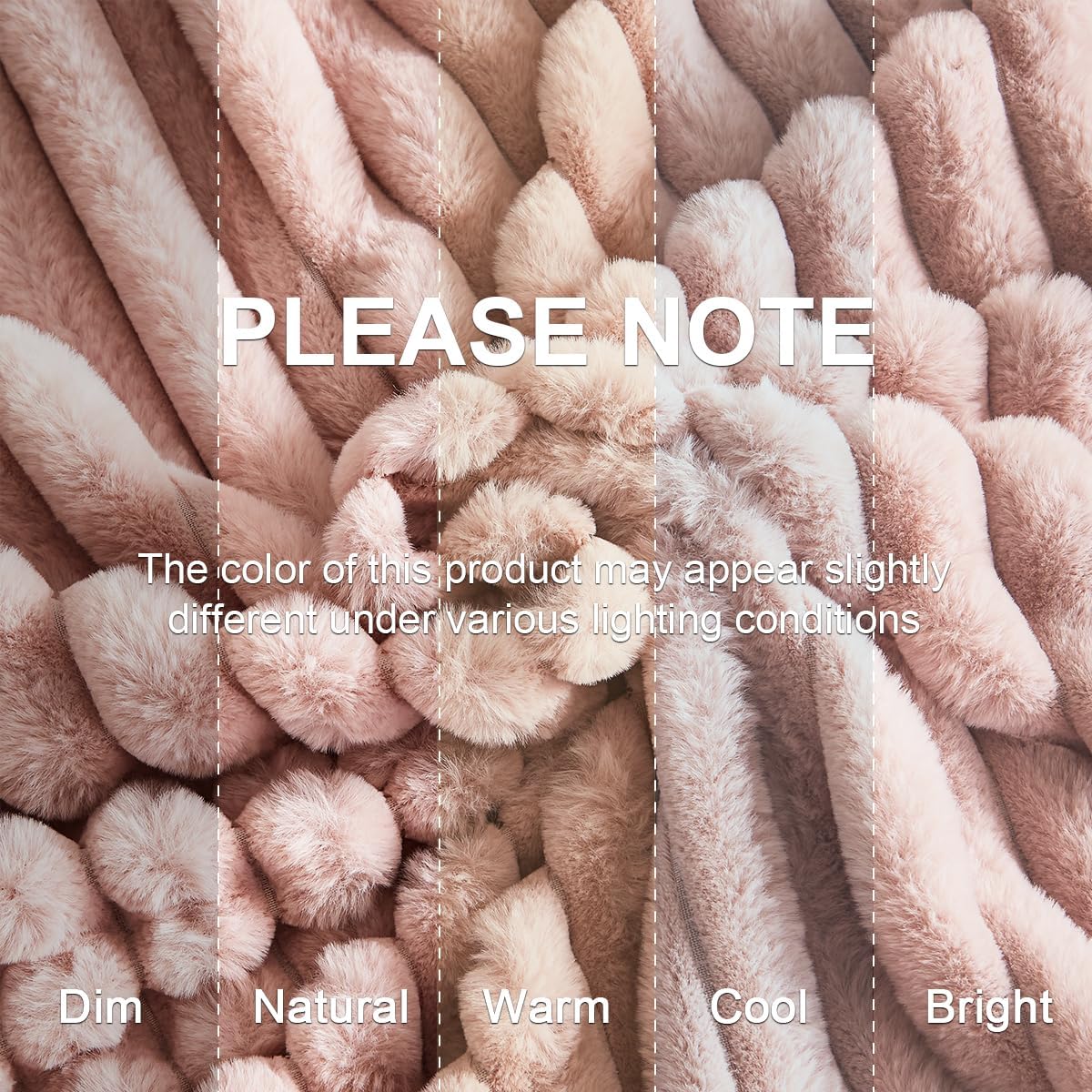 JOLUSERE Soft Pink Fluffy Striped Duvet Cover Queen Set, 3-Piece Super Soft Faux Rabbit Fur Winter Warm Fuzzy Comforter Cover