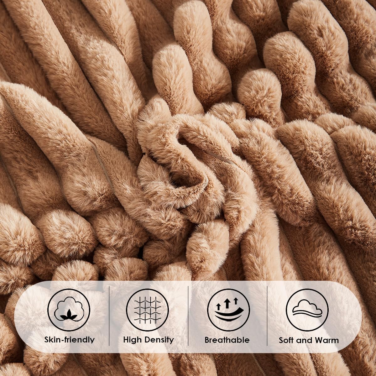 JOLUSERE Khaki Fluffy Striped Duvet Cover King Set, 3-Piece Super Soft Faux Rabbit Fur Winter Warm Fuzzy Comforter Cover