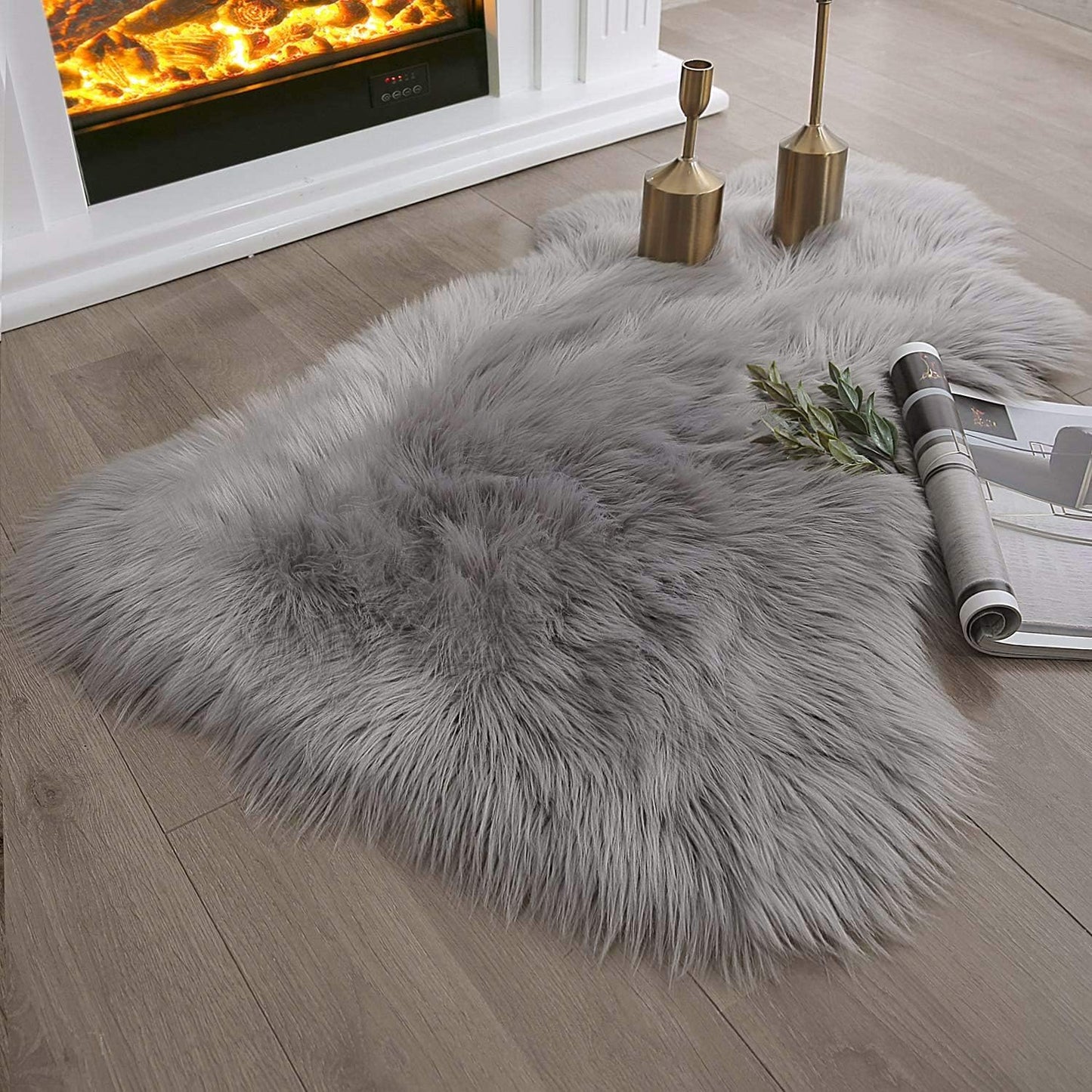 JOLUSERE Luxury Ultra Soft Faux Fur Area Rugs,2'x3'Fur Chair Cover Seat Pad Small Fuzzy Fur Rugs, Gray