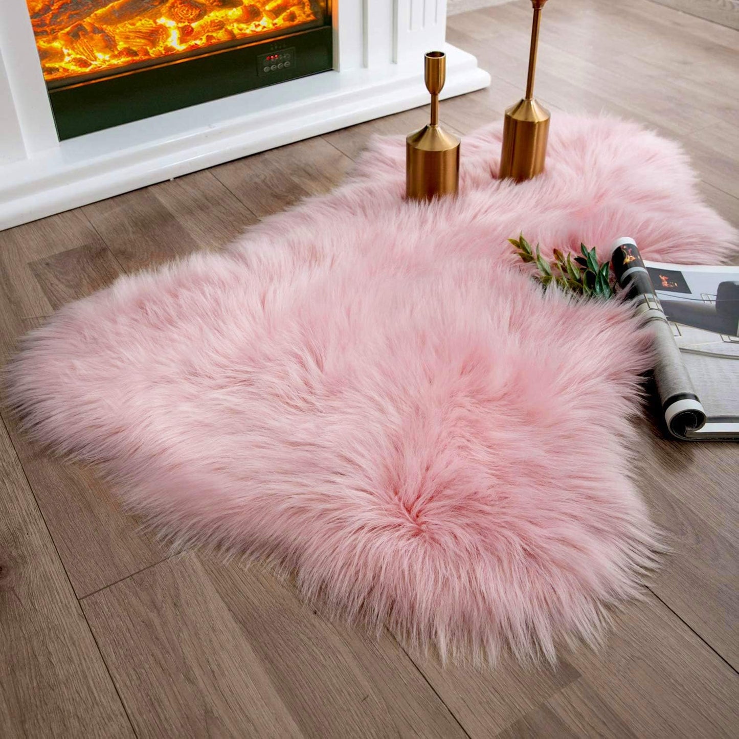 JOLUSERE Luxury Ultra Soft Faux Fur Area Rugs,2'x3'Fur Chair Cover Seat Pad Small Fuzzy Fur Rugs, Pink