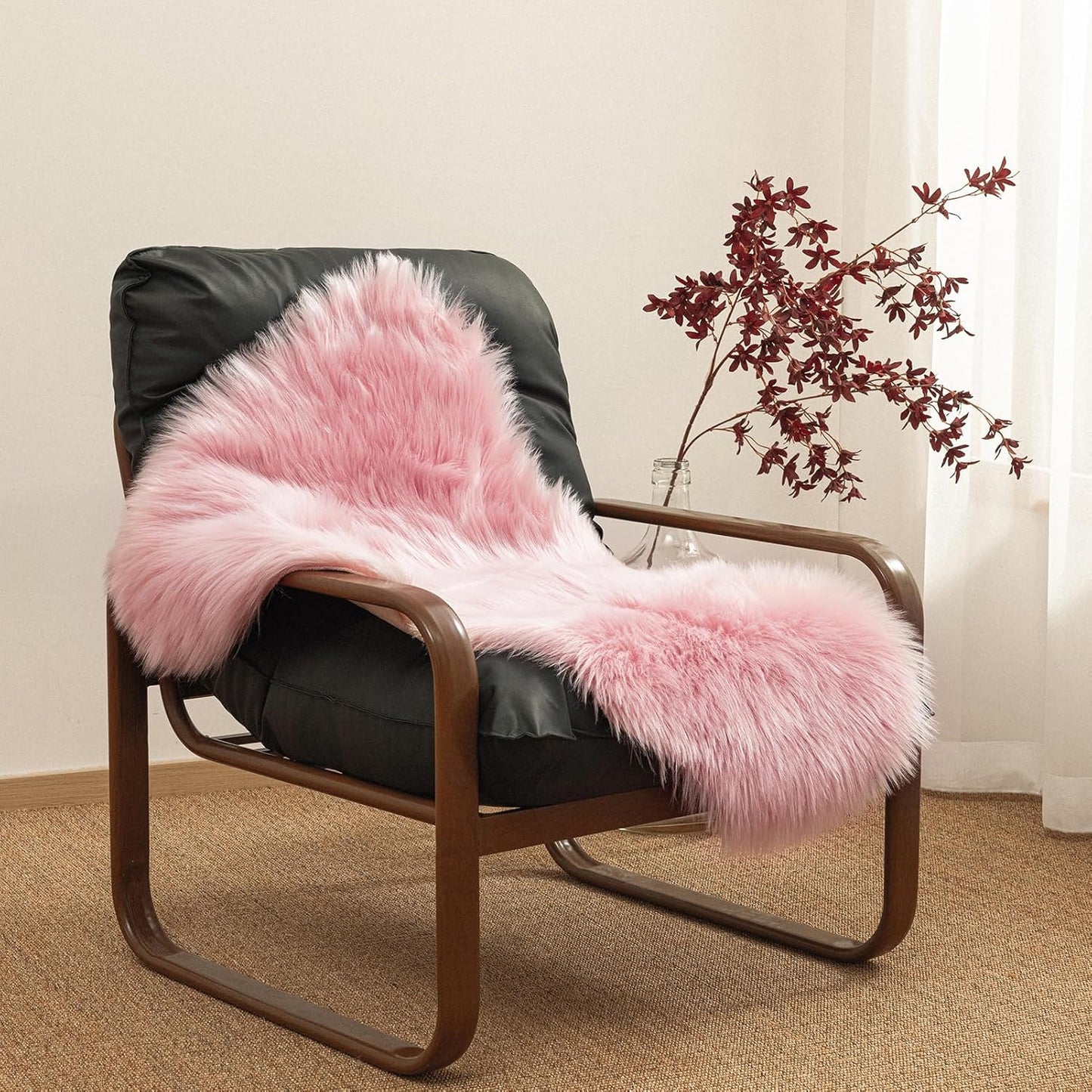 JOLUSERE Luxury Ultra Soft Faux Fur Area Rugs,2'x3'Fur Chair Cover Seat Pad Small Fuzzy Fur Rugs, Pink