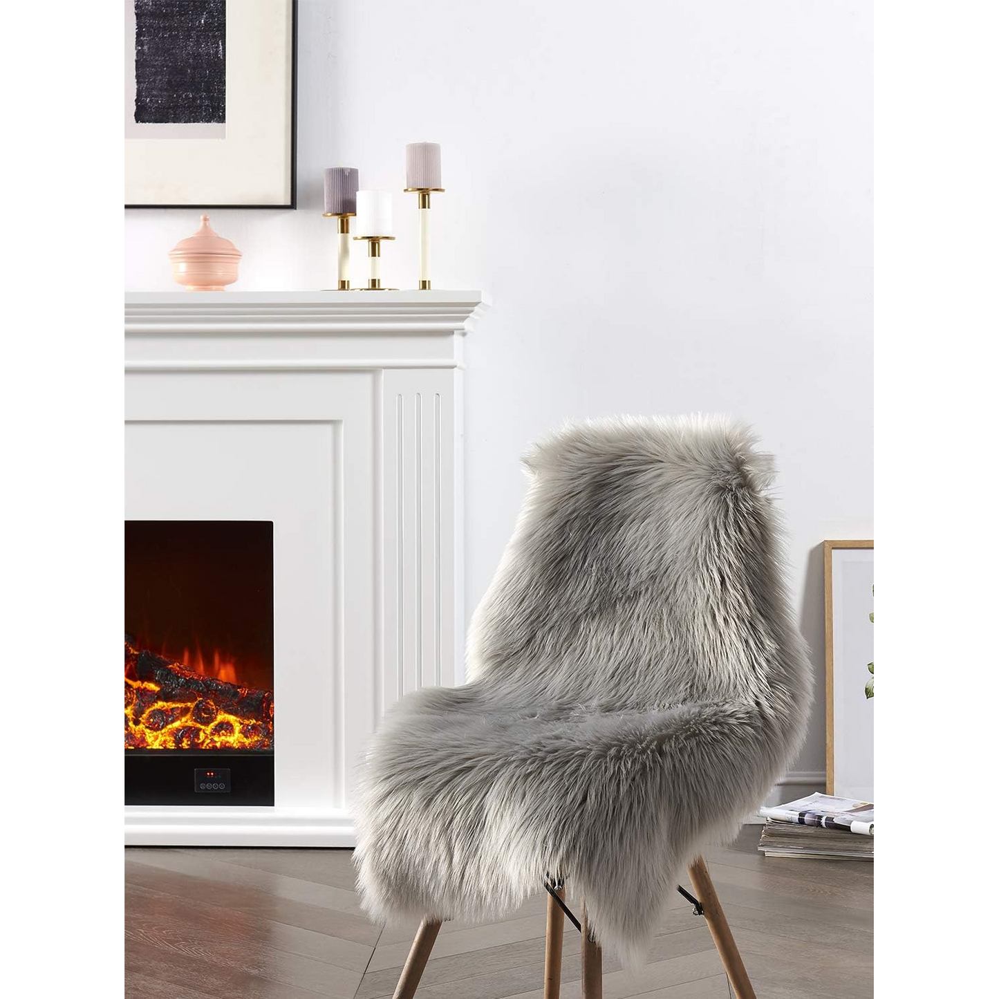 JOLUSERE Luxury Ultra Soft Faux Fur Area Rugs,2'x3'Fur Chair Cover Seat Pad Small Fuzzy Fur Rugs, Gray