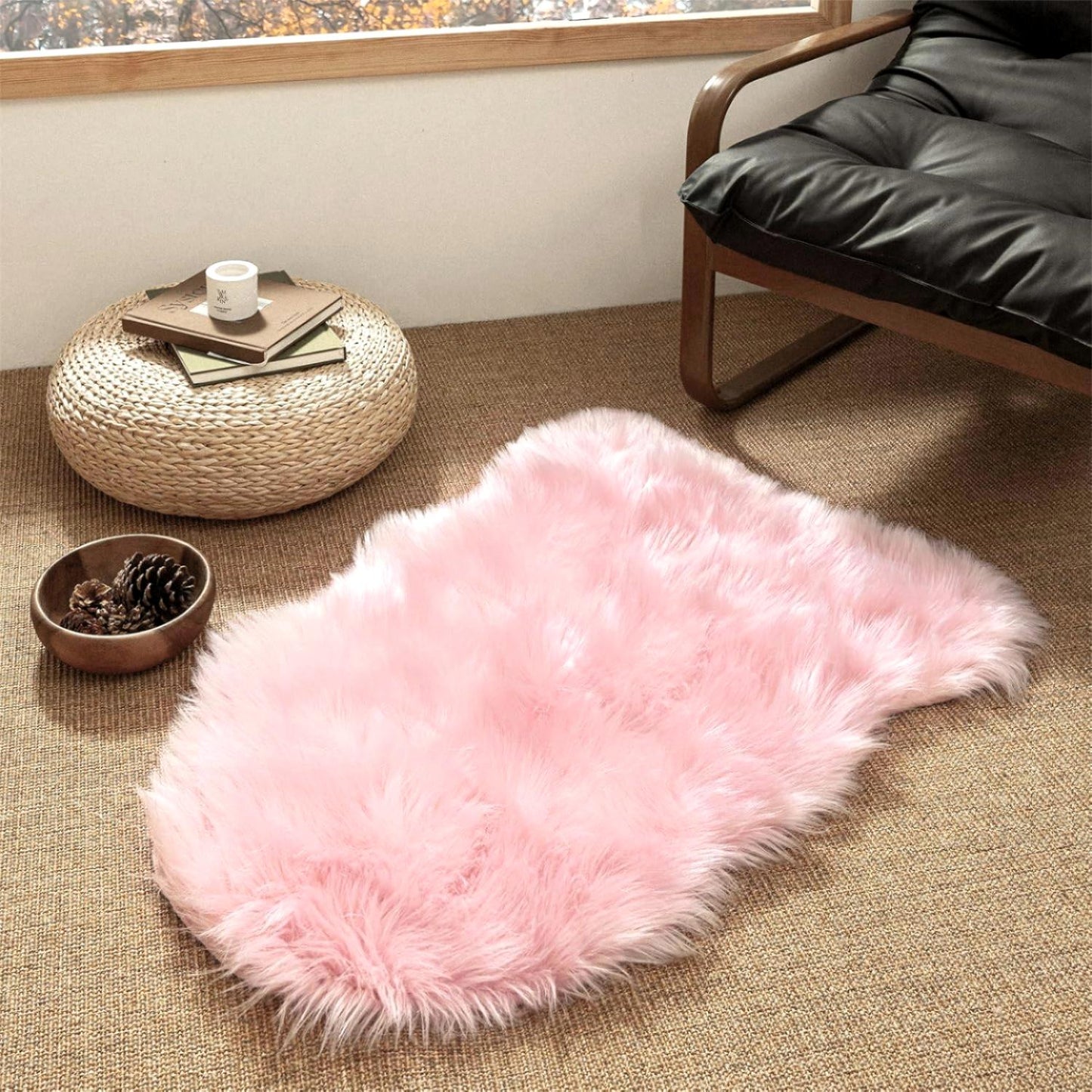 JOLUSERE Luxury Ultra Soft Faux Fur Area Rugs,2'x3'Fur Chair Cover Seat Pad Small Fuzzy Fur Rugs, Pink