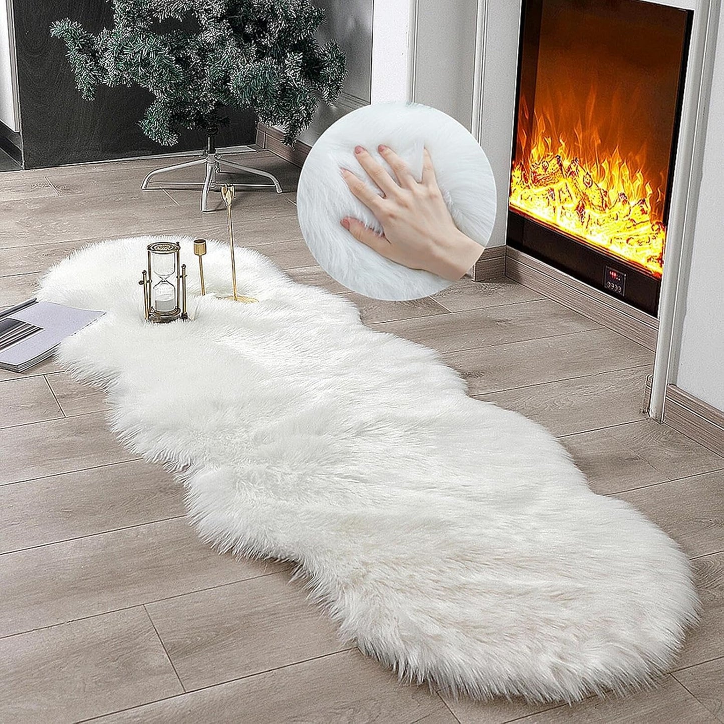 JOLUSERE Luxury Ultra Soft Faux Fur Area Rugs,3'x5'Fuzzy Faux Fur Rugs for Living Room Bedroom, White