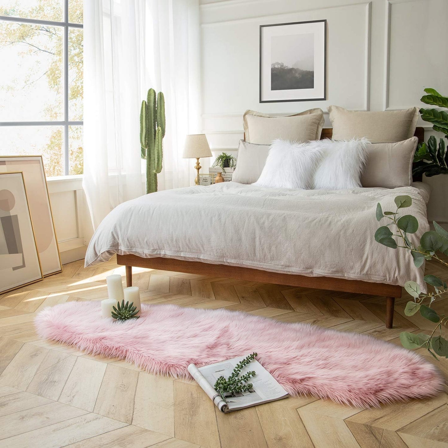 JOLUSERE Luxury Ultra Soft Faux Fur Area Rugs,2'x5'Fuzzy Faux Fur Rugs for Living Room Bedroom, Pink