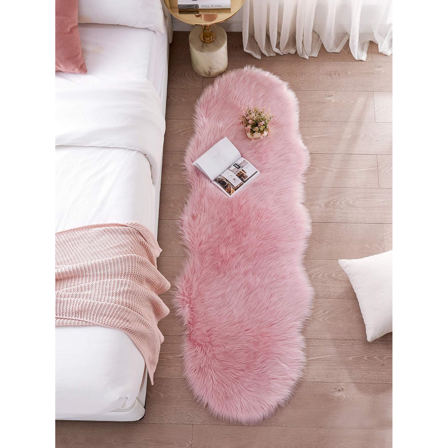 JOLUSERE Luxury Ultra Soft Faux Fur Area Rugs,2'x5'Fuzzy Faux Fur Rugs for Living Room Bedroom, Pink