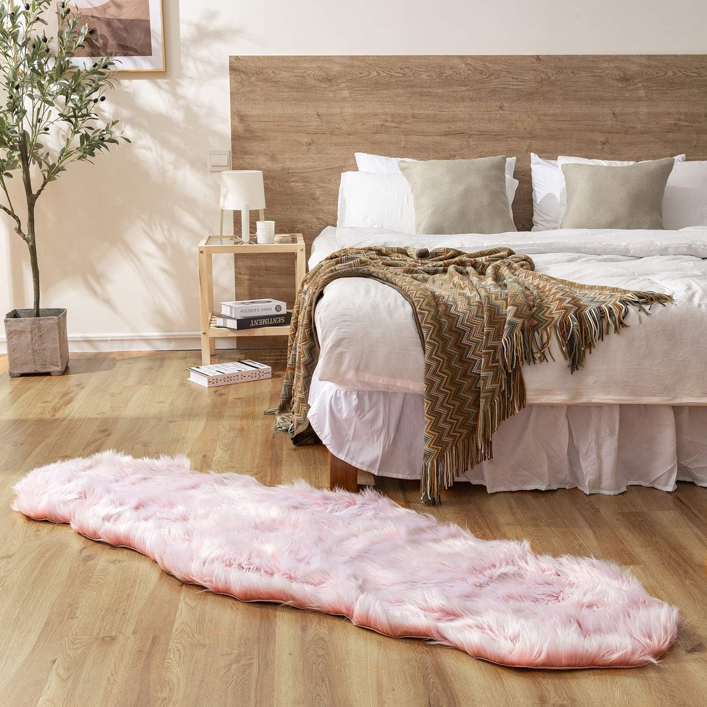 JOLUSERE Luxury Ultra Soft Faux Fur Area Rugs,2'x5'Fuzzy Faux Fur Rugs for Living Room Bedroom, Pink