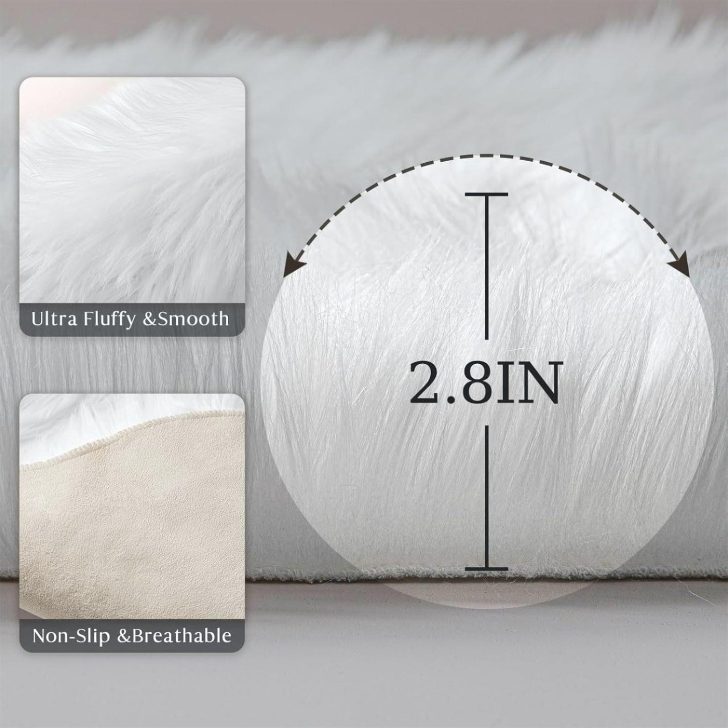 JOLUSERE Luxury Ultra Soft Faux Fur Area Rugs,3'x5'Fuzzy Faux Fur Rugs for Living Room Bedroom, White