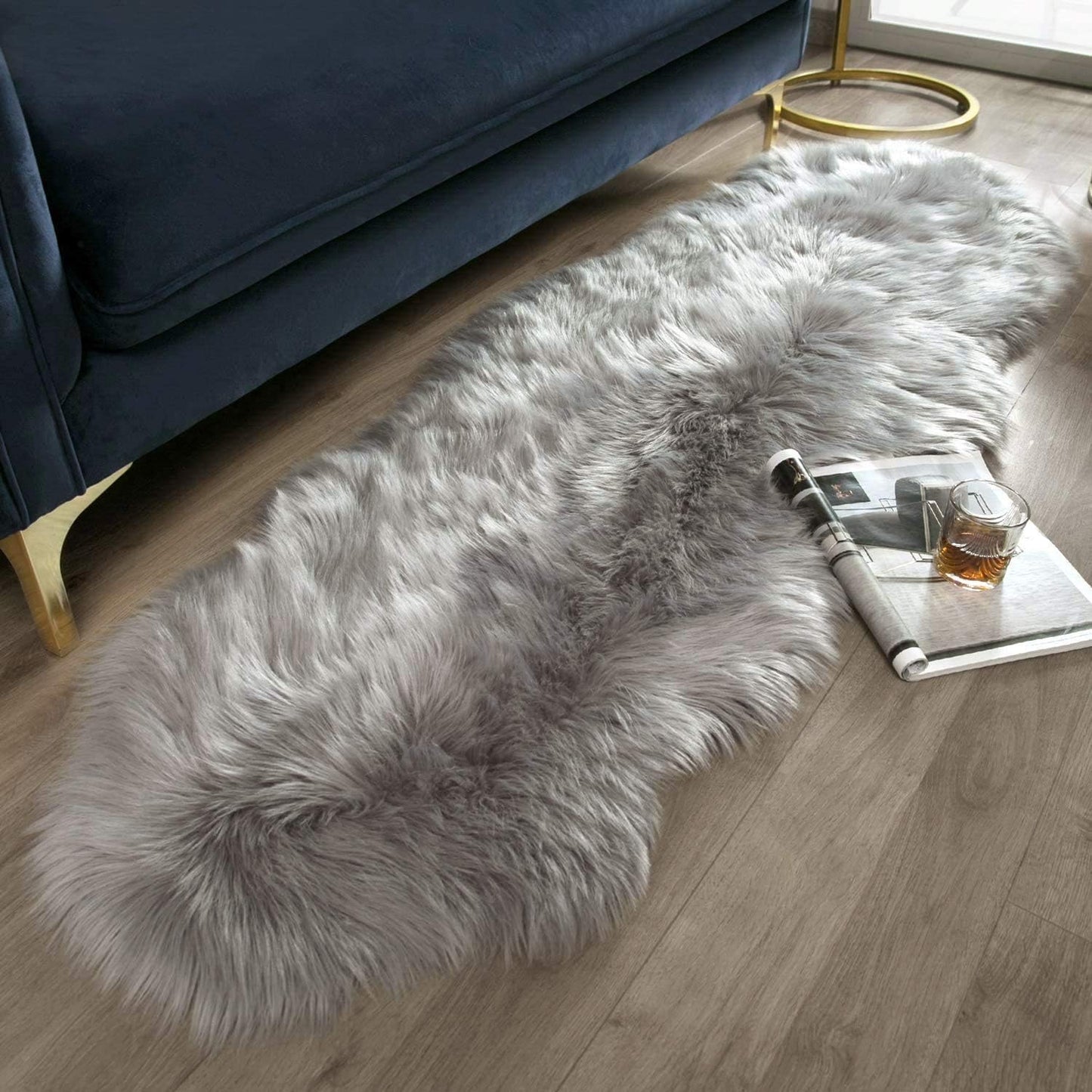 JOLUSERE Luxury Ultra Soft Faux Fur Area Rugs,2'x5'Fuzzy Faux Fur Rugs for Living Room Bedroom,Gray
