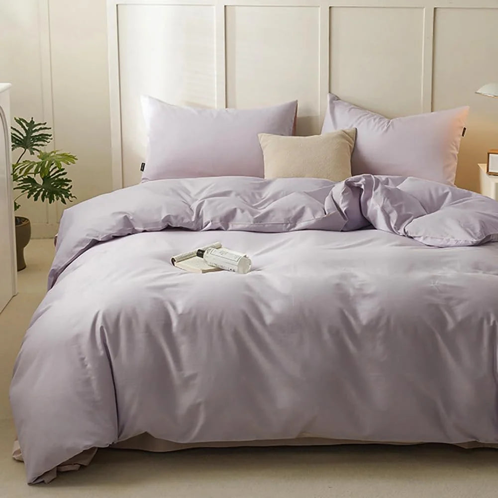 Jolusere Duvet Cover Queen Size, Lilac Purple 3 Pieces Modern Minimalist Style Soft Breathable Microfiber Duvet Cover for All Seasons