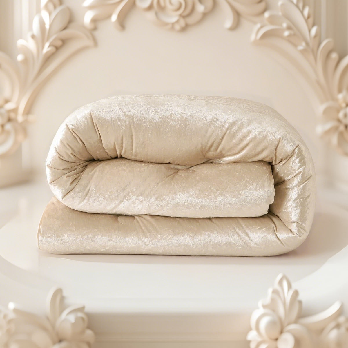 JOLUSERE Cozy Velvet Comforter King Set，Luxury 3-Piece Winter Fluffy Shiny Flannel Warm Reversible Comforter Set，Champagne Gold