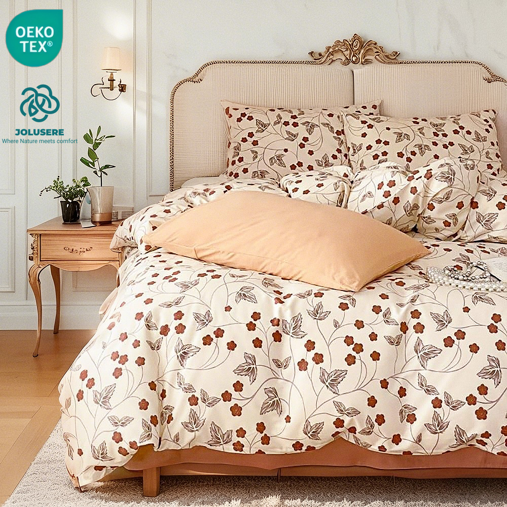 Jolusere Red Flowers Queen Comforter Sets, 3 Pieces Chic Garden Style Bedding Sets for Adults All Season