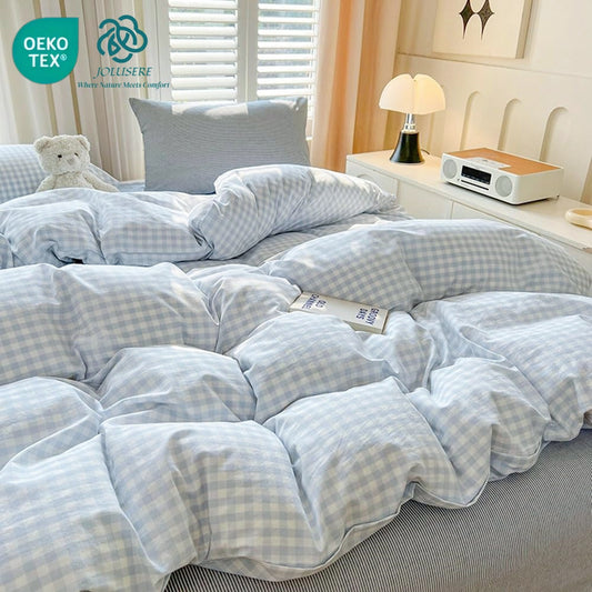 JOLUSERE Soft Blue White Plaid Comforter Twin Sets, 2 Pieces Breathable Plaid Buffalo Checkered Reversible Comforter for All Season