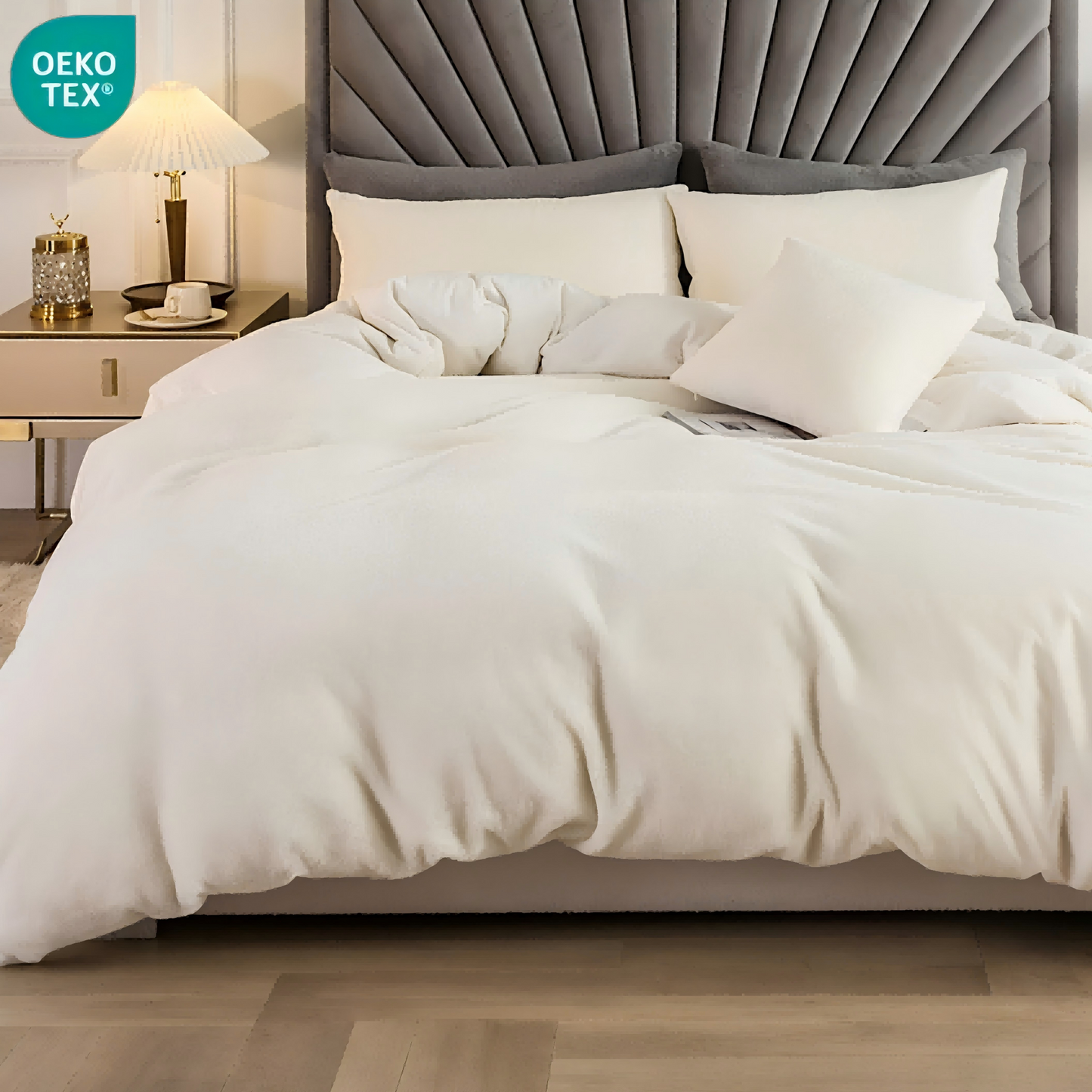 JOLUSERE Cream White Velvet Duvet Cover Queen Set, 3-Piece Ultra Soft Fluffy Flannel Winter Bedding Cover