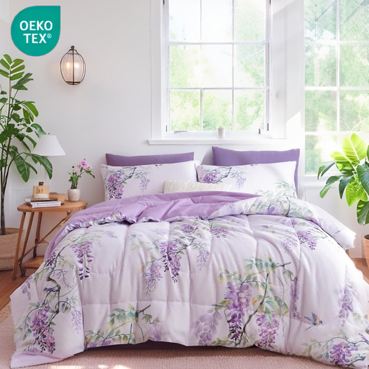 JOLUSERE Romantic Wisteria Comforter Queen Sets, 3 Pieces Chic Botanical Purple Floral Reversible Comforter for All Season