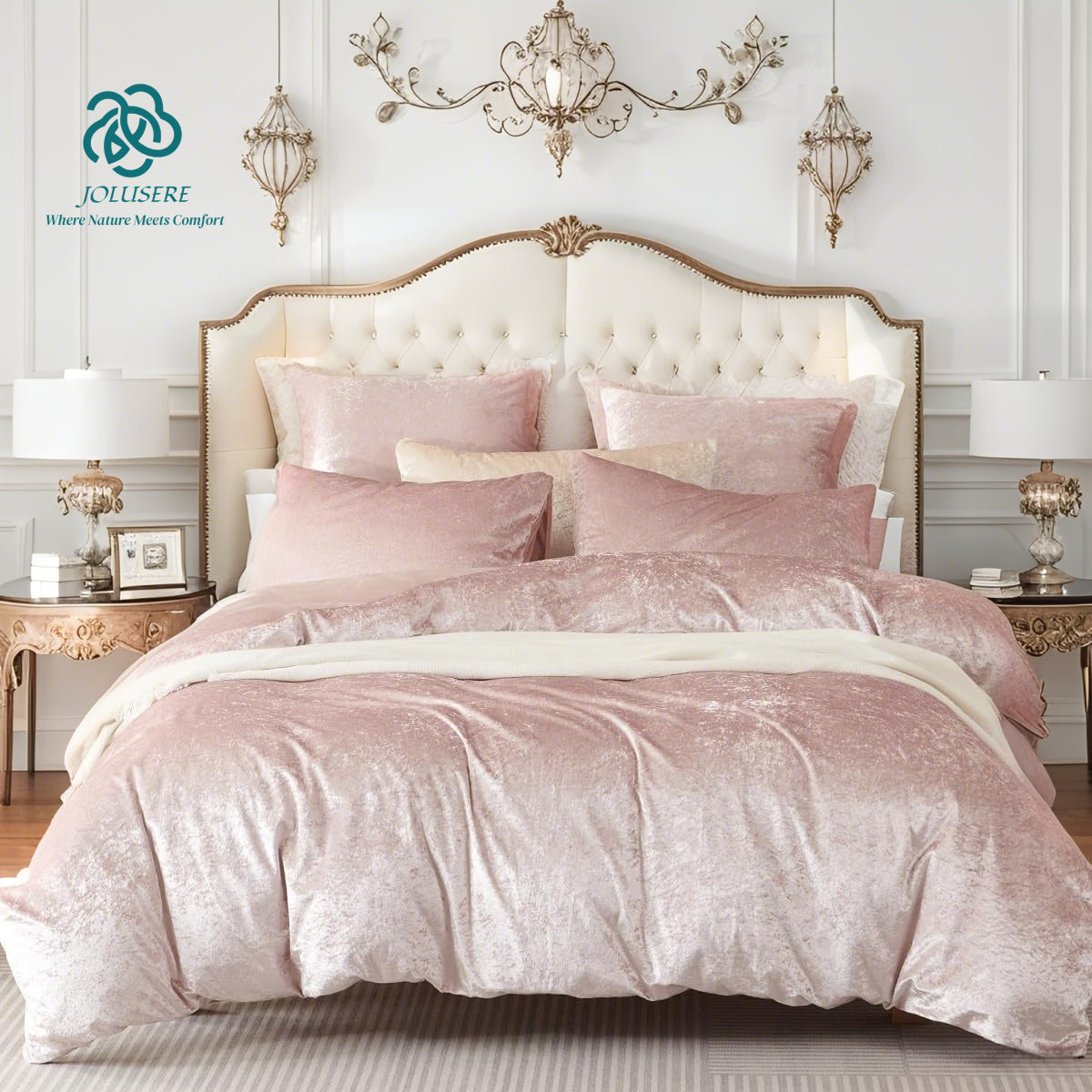 JOLUSERE Cozy Velvet Comforter Queen Set，Luxury 3-Piece Winter Fluffy Shiny Flannel Warm Reversible Comforter Set, Shiny Pink