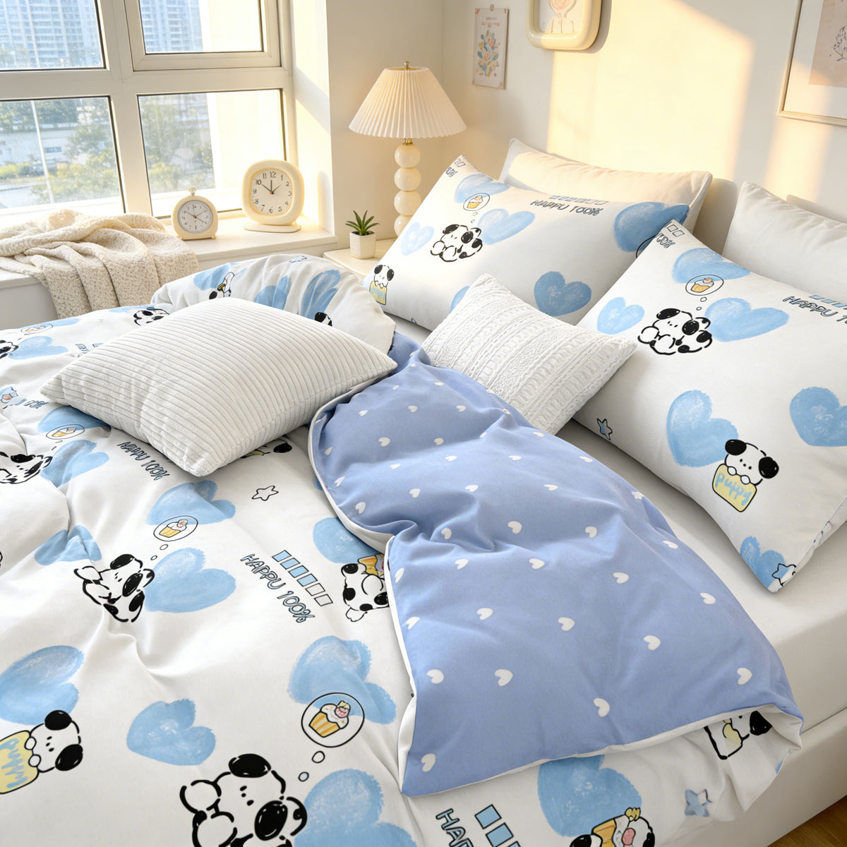 JOLUSERE 2-Piece Adorable Puppy Blue White Comforter Twin Set, Reversible Soft Quilt Bedding Set for Kids Adults
