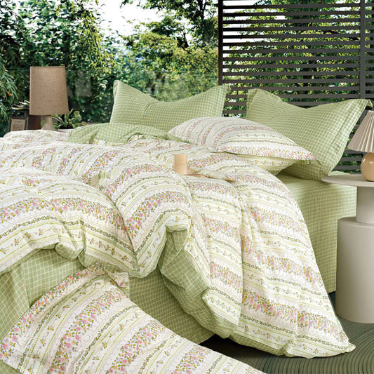 JOLUSERE 100% Organic Cotton Duvet Cover Sets King Size, 3 Pieces Light Green Floral botanical Chic Artistic Soft Bedding Sets