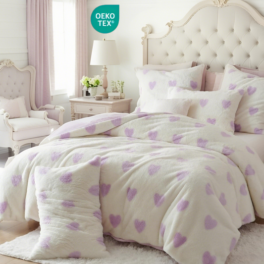 JOLUSERE Fluffy Flannel Duvet Cover Twin Set, 2-Piece Faux Rabbit Fur Luxury Cozy Warm Winter Bedding Set,Purple Heart White