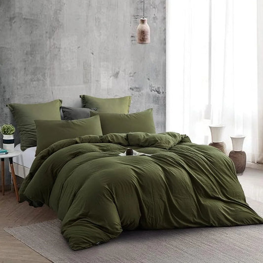 JOLUSERE 3 Piece 100% Washed Cotton Beige Duvet Cover Set Luxury Soft and Breatheable Bedding Set with Zipper Closure,Queen Size