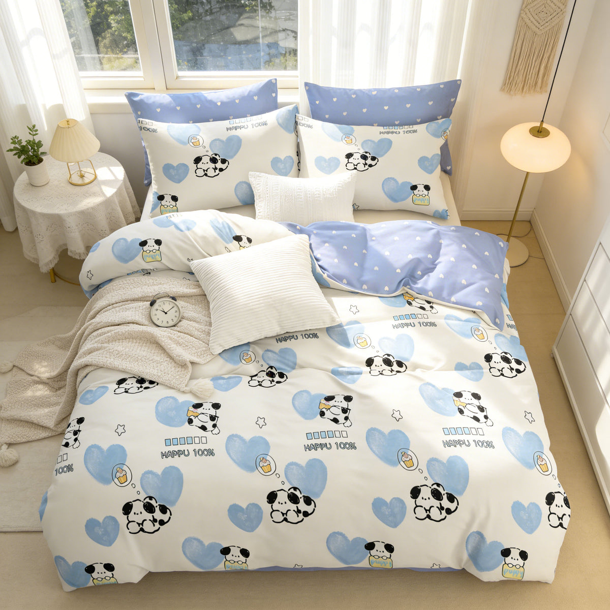 JOLUSERE 2-Piece Adorable Puppy Blue White Comforter Twin Set, Reversible Soft Quilt Bedding Set for Kids Adults
