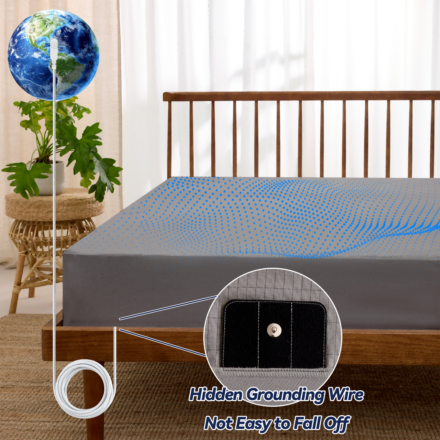 JOLUSERE Grounding Sheets Queen,90% Organic Cotton + 10% Pure Silver Fiber, Grounding Bed Sheets with Grounding Cord for Healthy Sleep Therapy for Adults,Gray